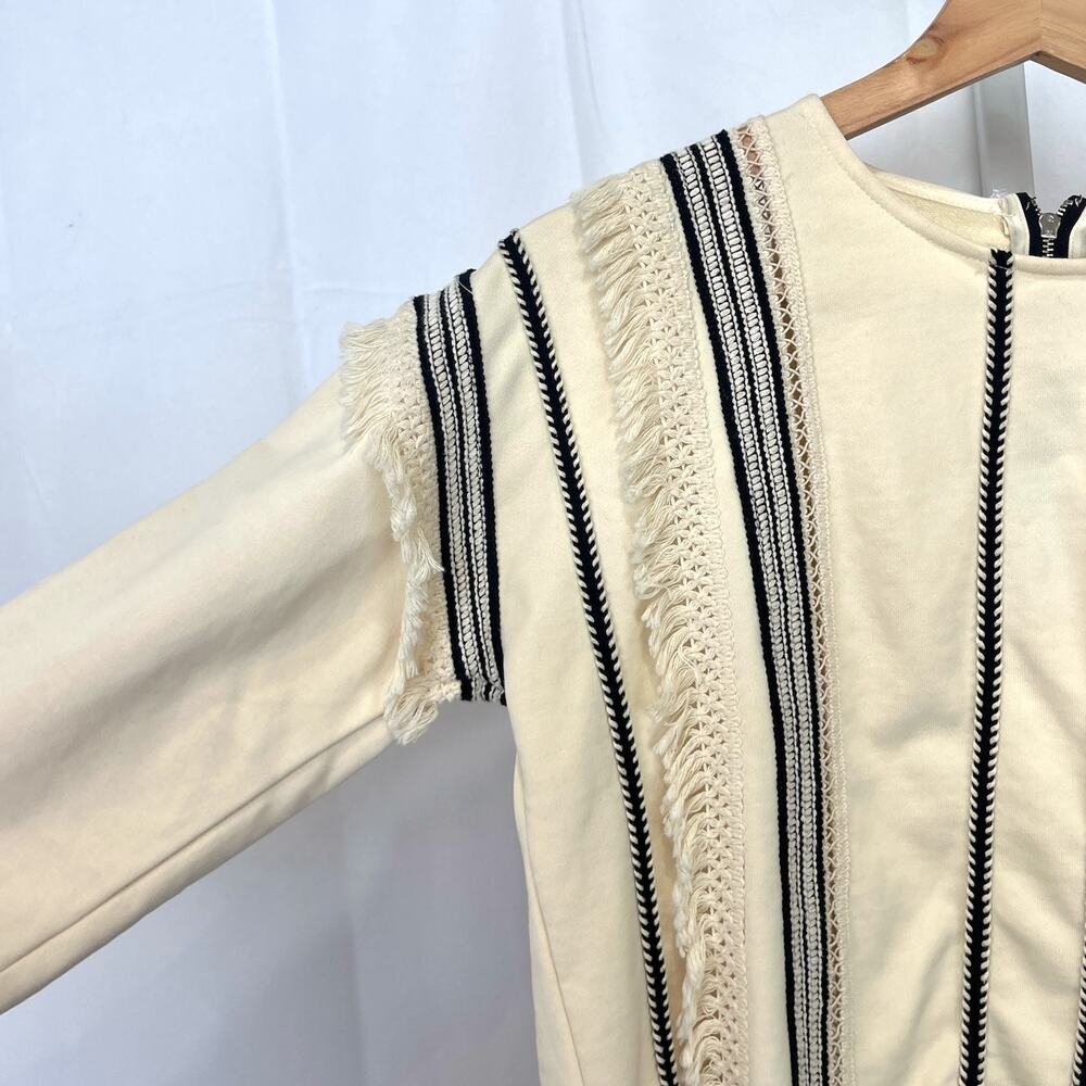 ERI + ALI Anthropologie Santillana Boxy Fringe Blouse Top Cream Black Size XS - Picture 6 of 10